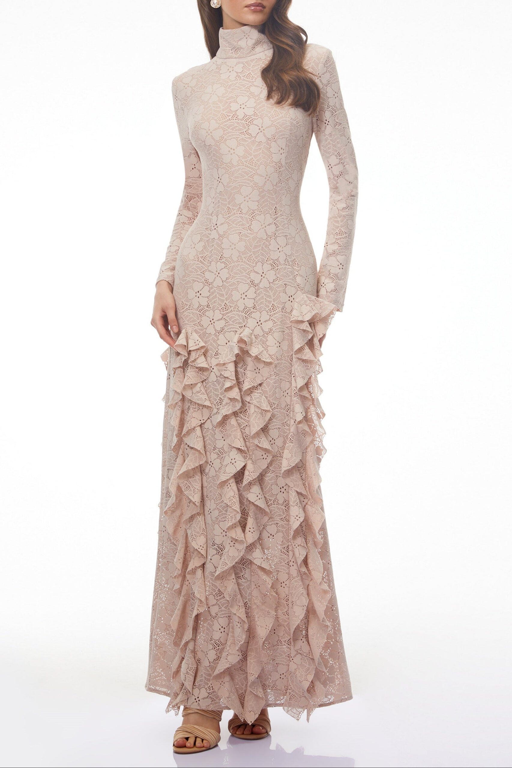 YaseminNudeFloralLaceRuffledMaxiDress_2 NUDE FLORAL LACE RUFFLED MAXI DRESS