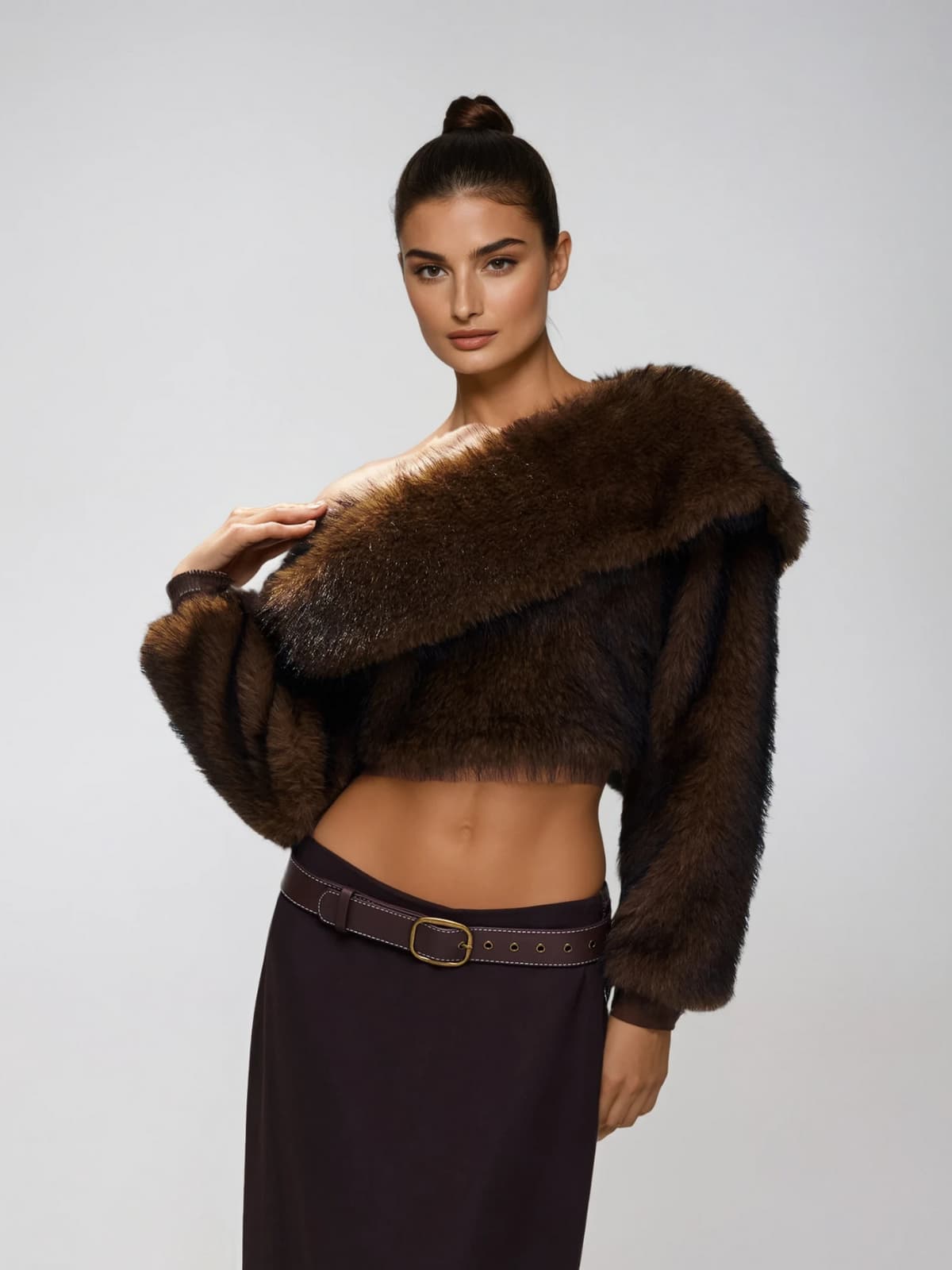 STACEY ONE-SHOULDER FUR TOP FOR PARTY