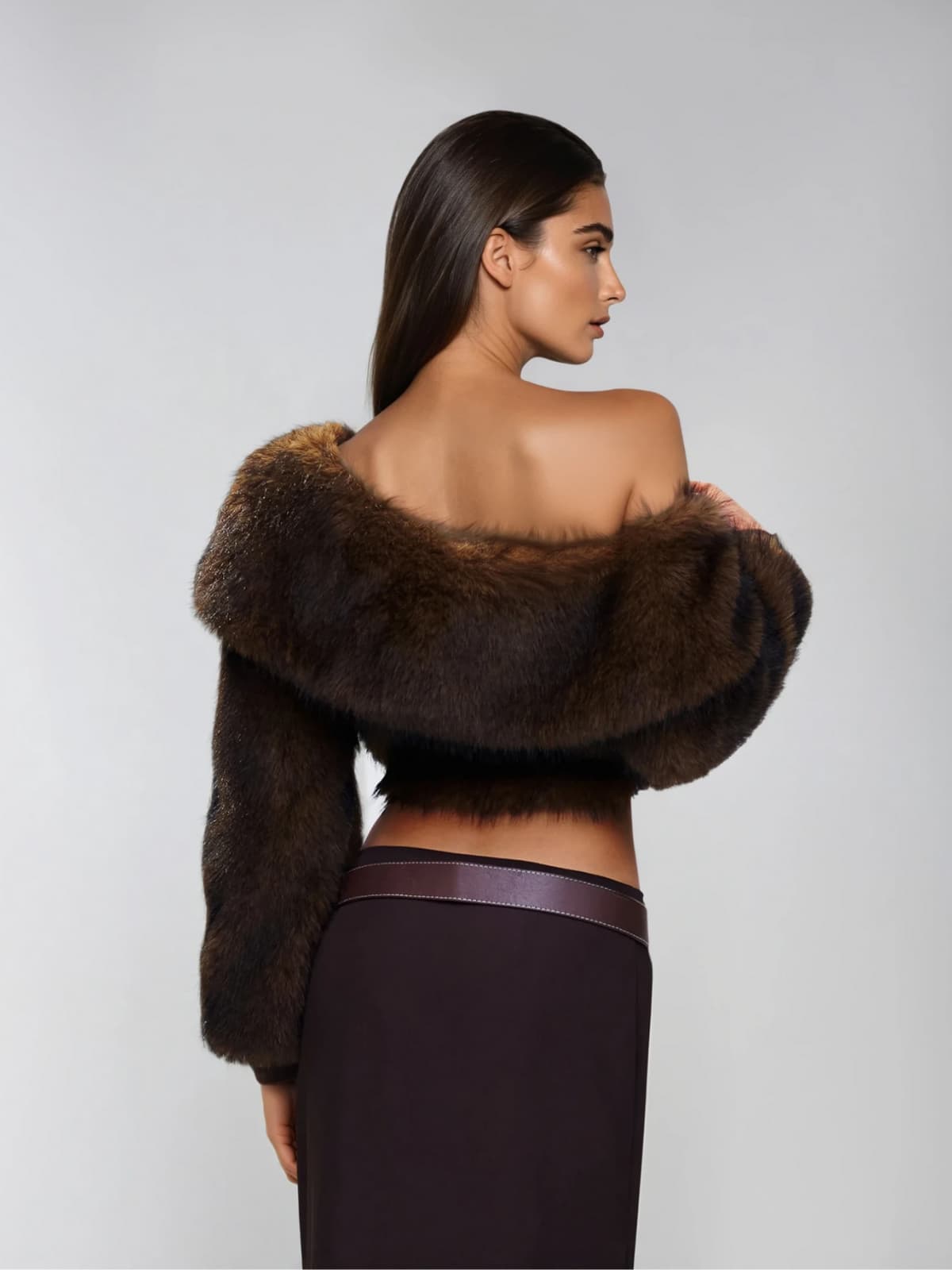 STACEY ONE-SHOULDER FUR TOP FOR PARTY