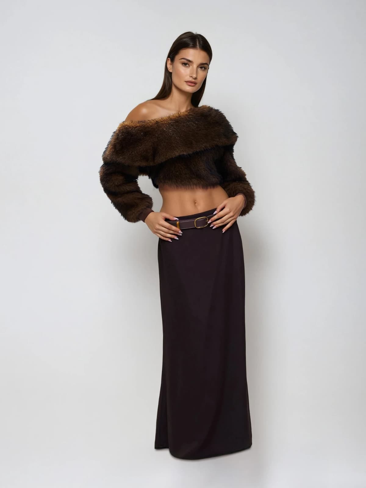 STACEY ONE-SHOULDER FUR TOP FOR PARTY