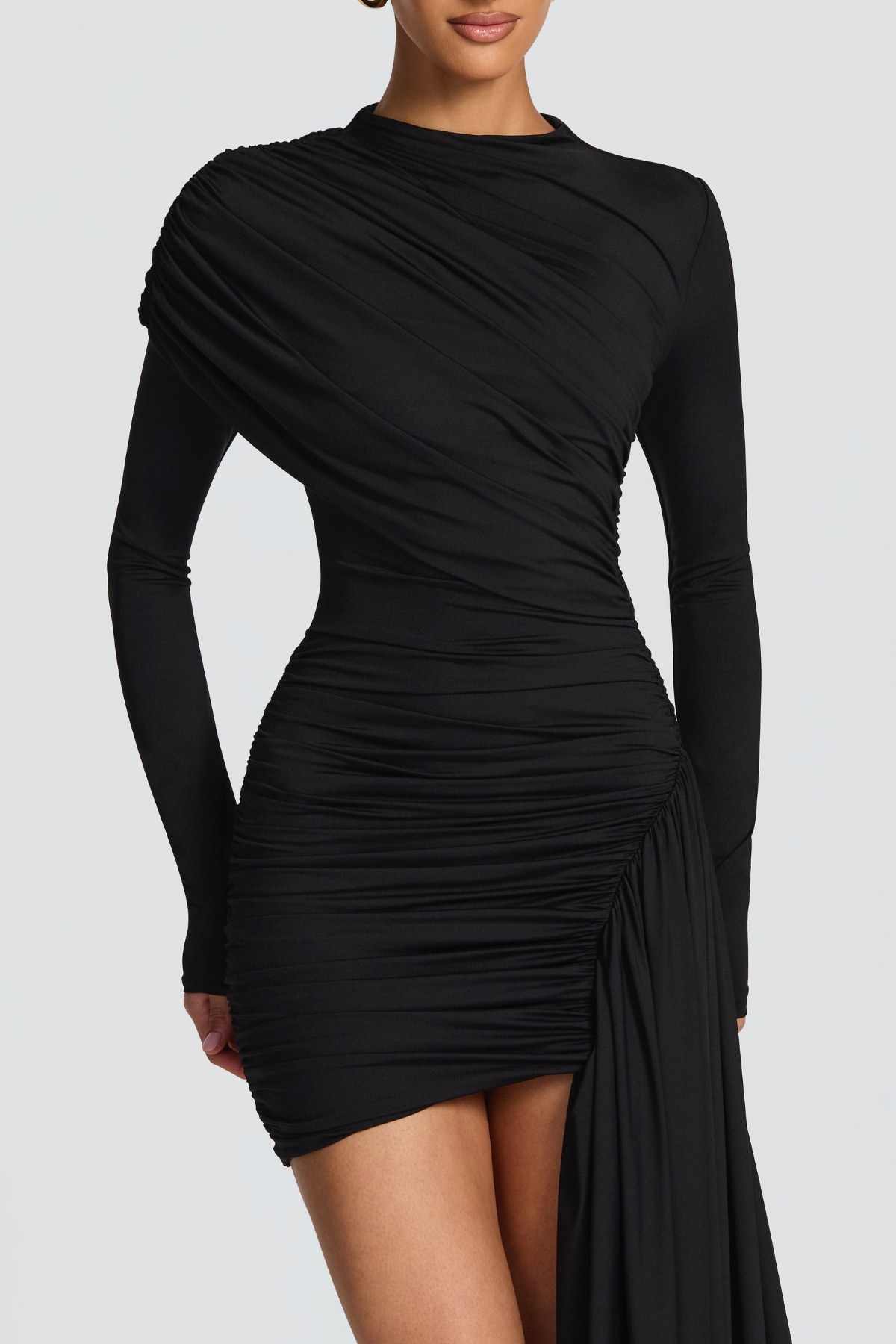 YETERA DRAPED MINI DRESS BLACK COCKTAIL PARTY