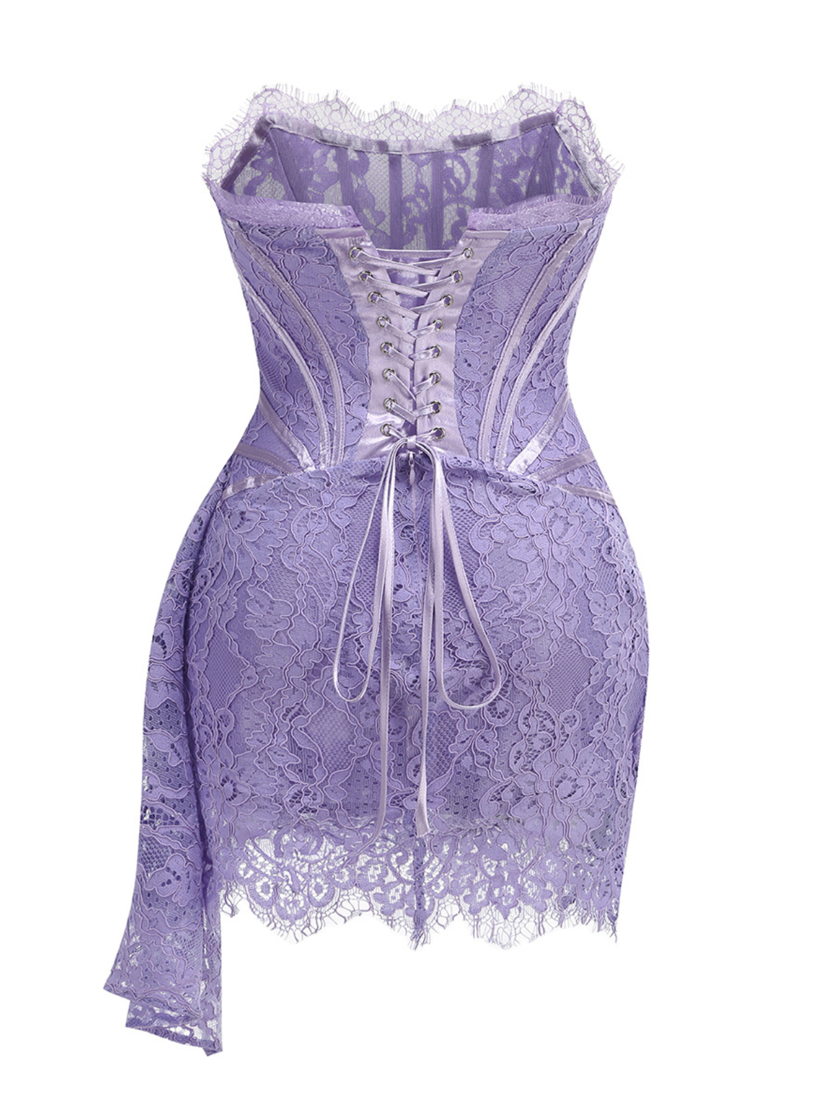 STRAPLESS LILAC LACE DRESS FOR PARTIES