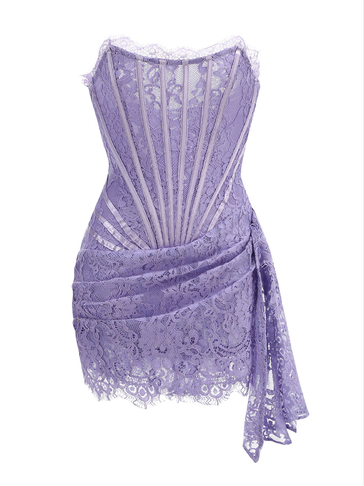 STRAPLESS LILAC LACE DRESS FOR PARTIES