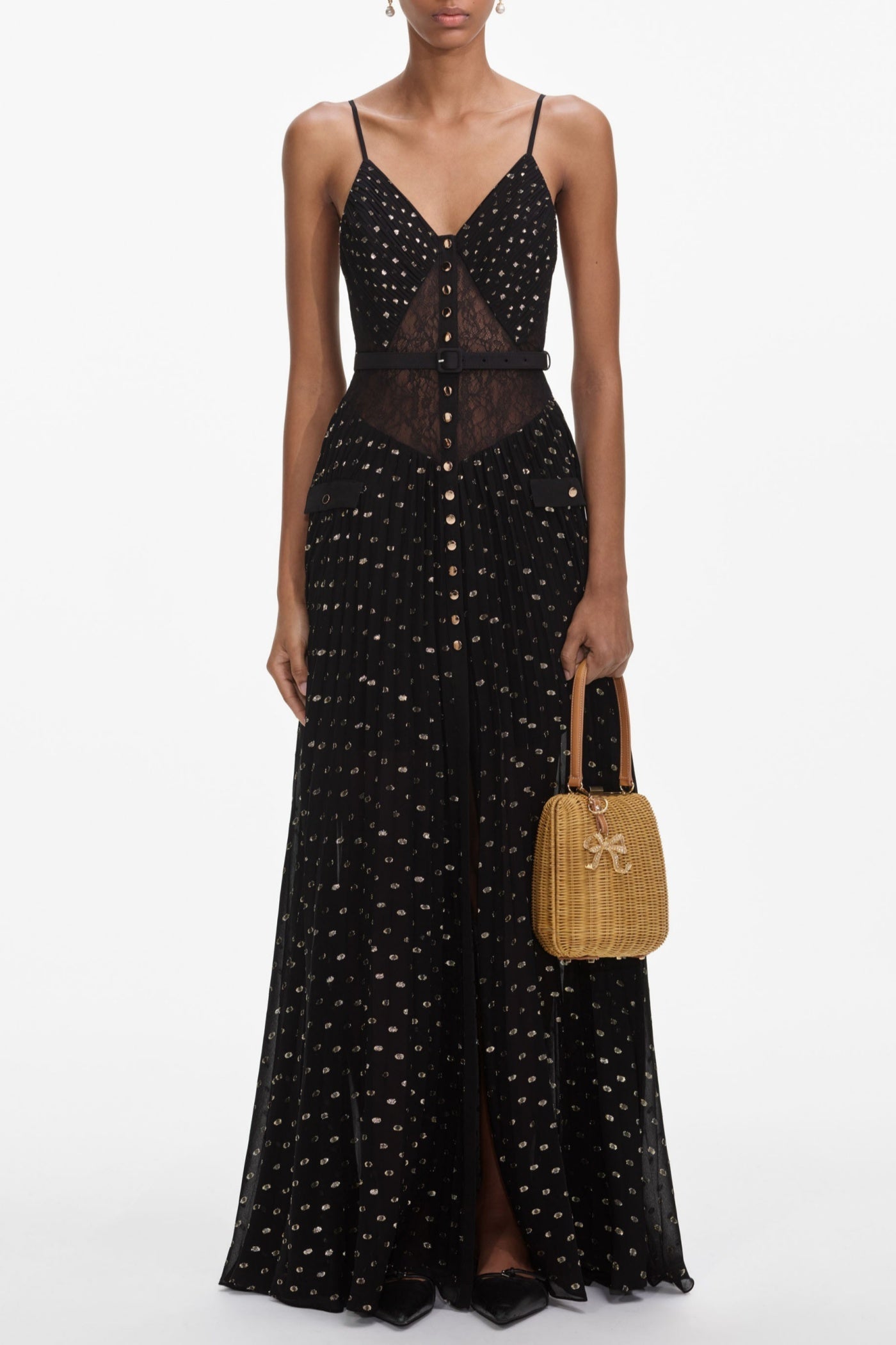 YulaiaLaceDotBeltedPleatedMaxiDress_2 LACE BELTED PLEATED MAXI DRESS, DOT PRINT
