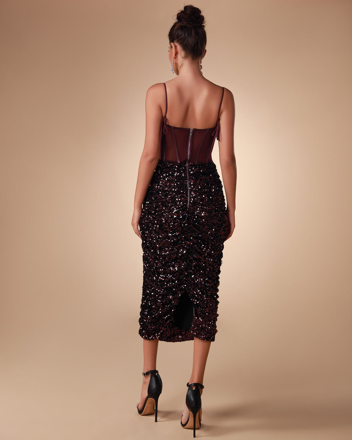 STRAPPY SEQUIN CORSET MIDI DRESS FOR PARTY NIGHTS