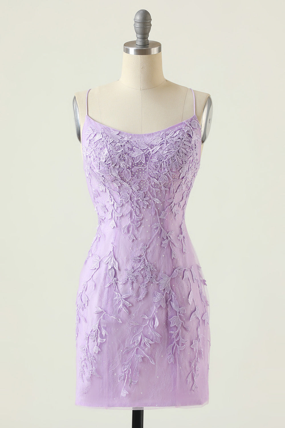 PURPLE BACKLESS BODYCON HOMECOMING DRESS WITH APPLIQUES