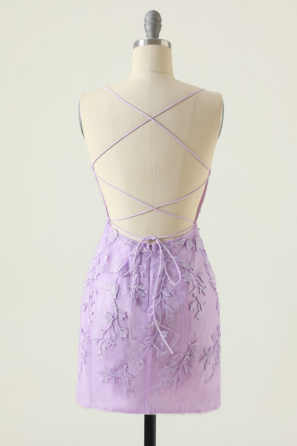 PURPLE BACKLESS BODYCON HOMECOMING DRESS WITH APPLIQUES