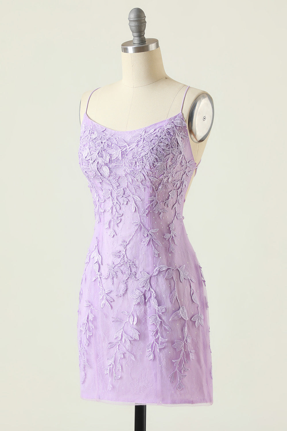 PURPLE BACKLESS BODYCON HOMECOMING DRESS WITH APPLIQUES