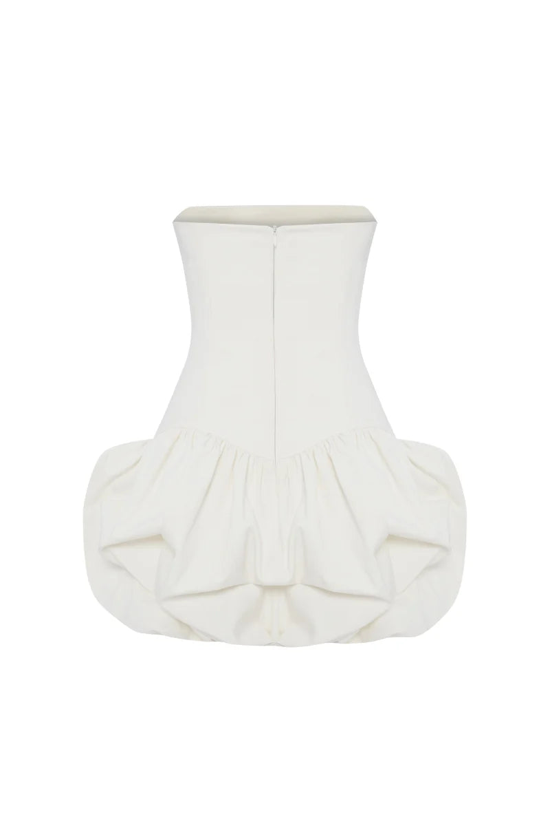 REGINA STRAPLESS PUFFY MINI DRESS, OFF-WHITE PARTY