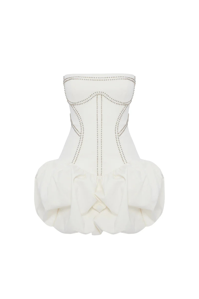 REGINA STRAPLESS PUFFY MINI DRESS, OFF-WHITE PARTY
