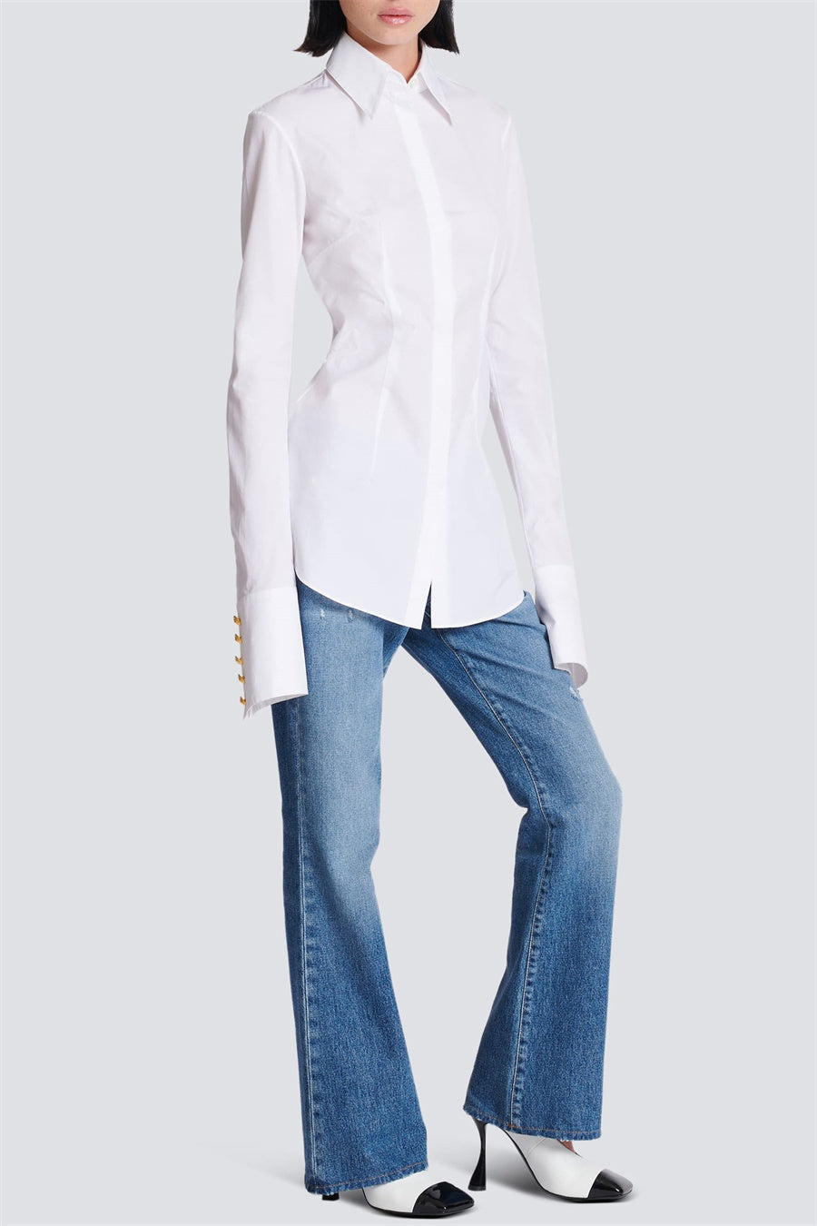 GOLD BUTTON FITTED SHIRT - ZAHRA, OFFICE WEAR