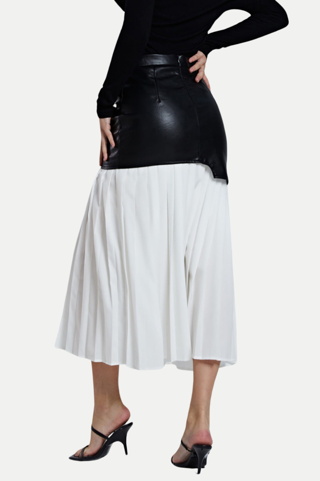 ZENOBIA PLEATED LEATHER MIDI SKIRT WHITE