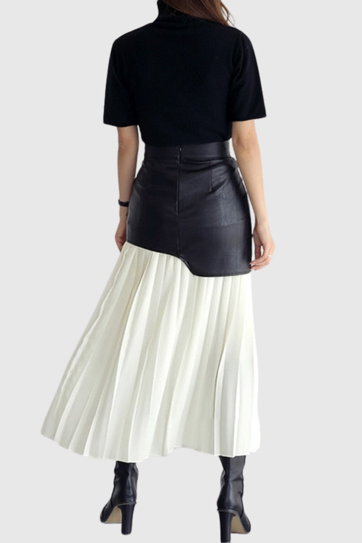 ZENOBIA PLEATED LEATHER MIDI SKIRT WHITE