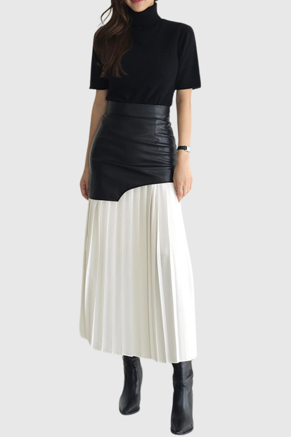 ZENOBIA PLEATED LEATHER MIDI SKIRT WHITE