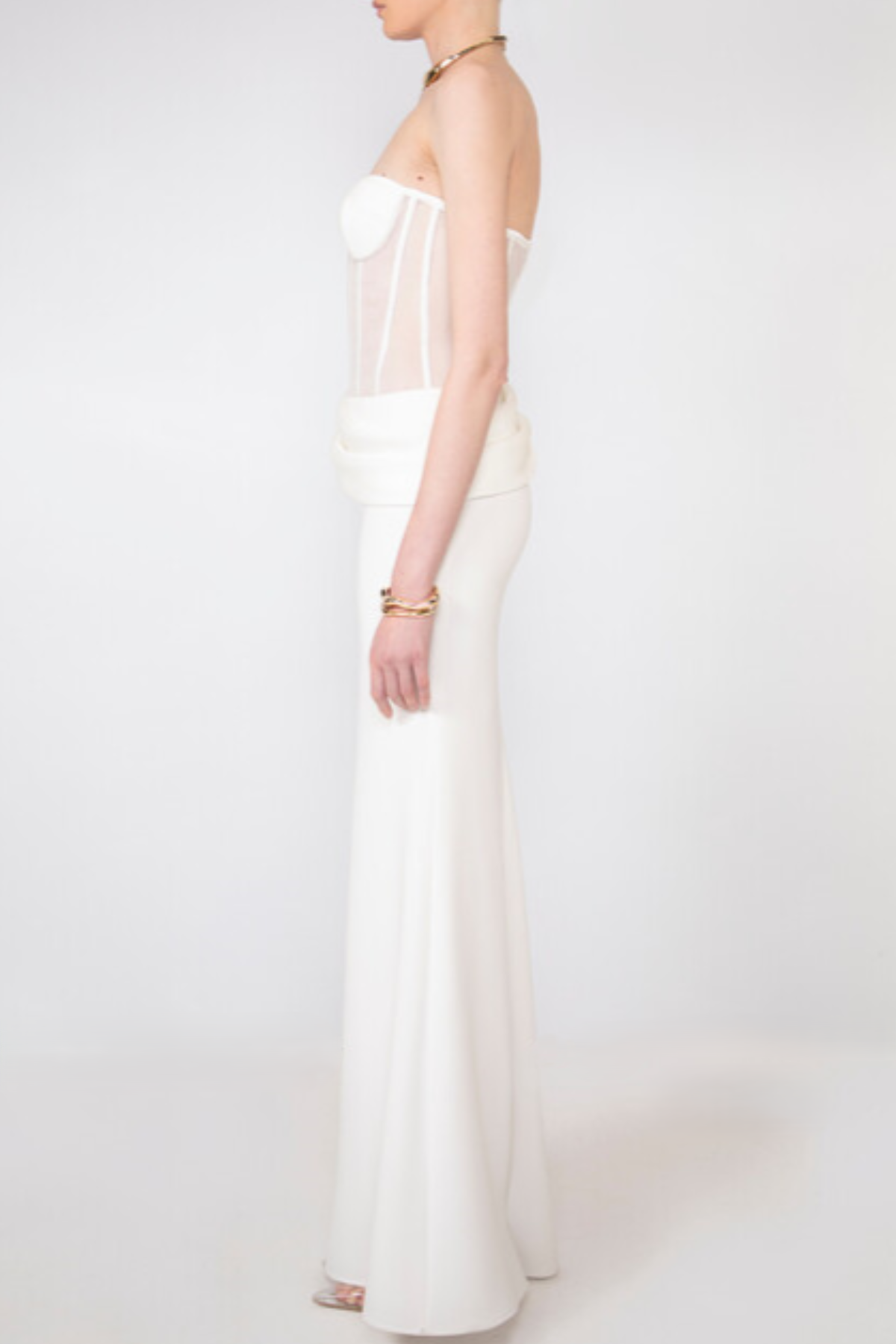 PRISCILLA STRAPLESS VEILED CORSET WEDDING MAXI DRESS