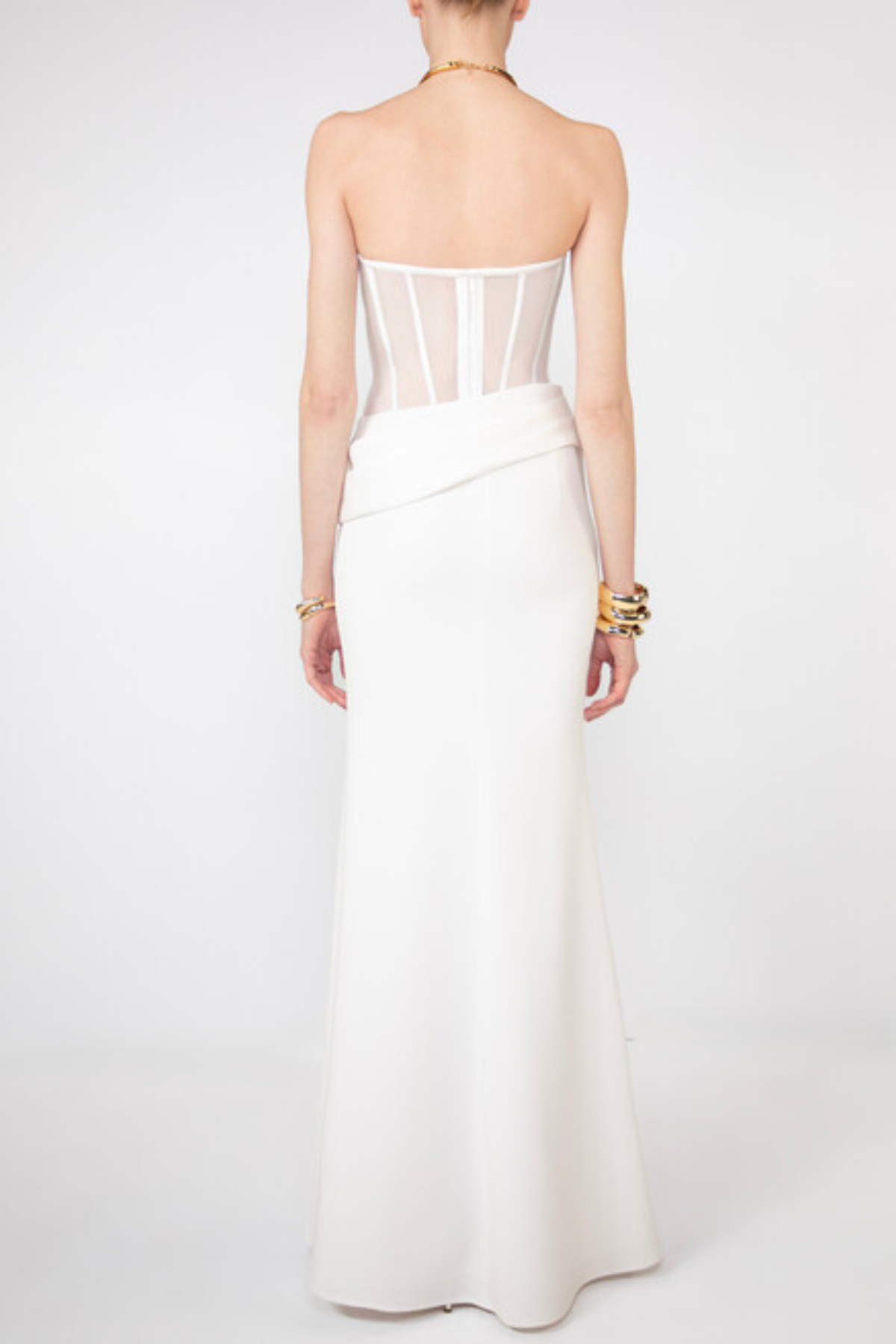 PRISCILLA STRAPLESS VEILED CORSET WEDDING MAXI DRESS