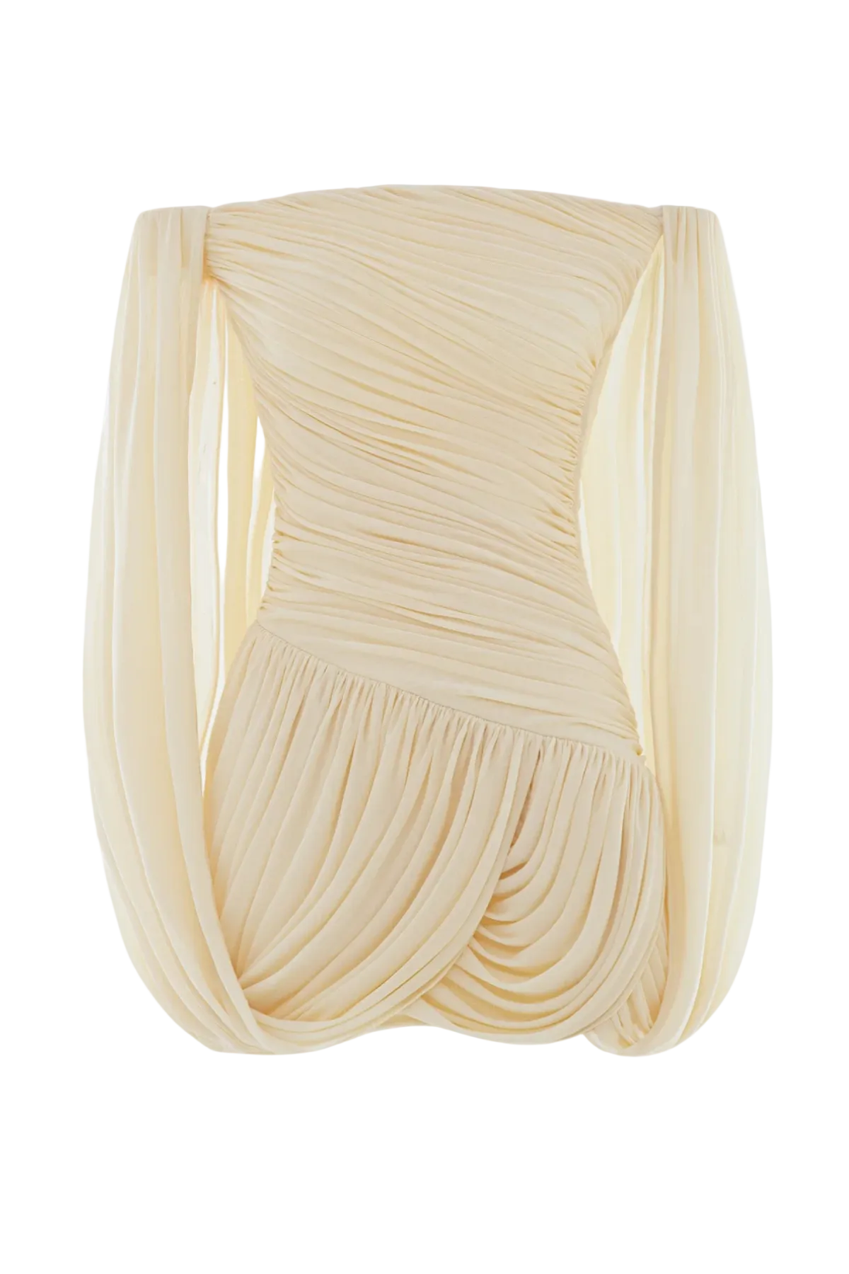 ZHURIA OFF-SHOULDER DRAPED YELLOW MINI DRESS