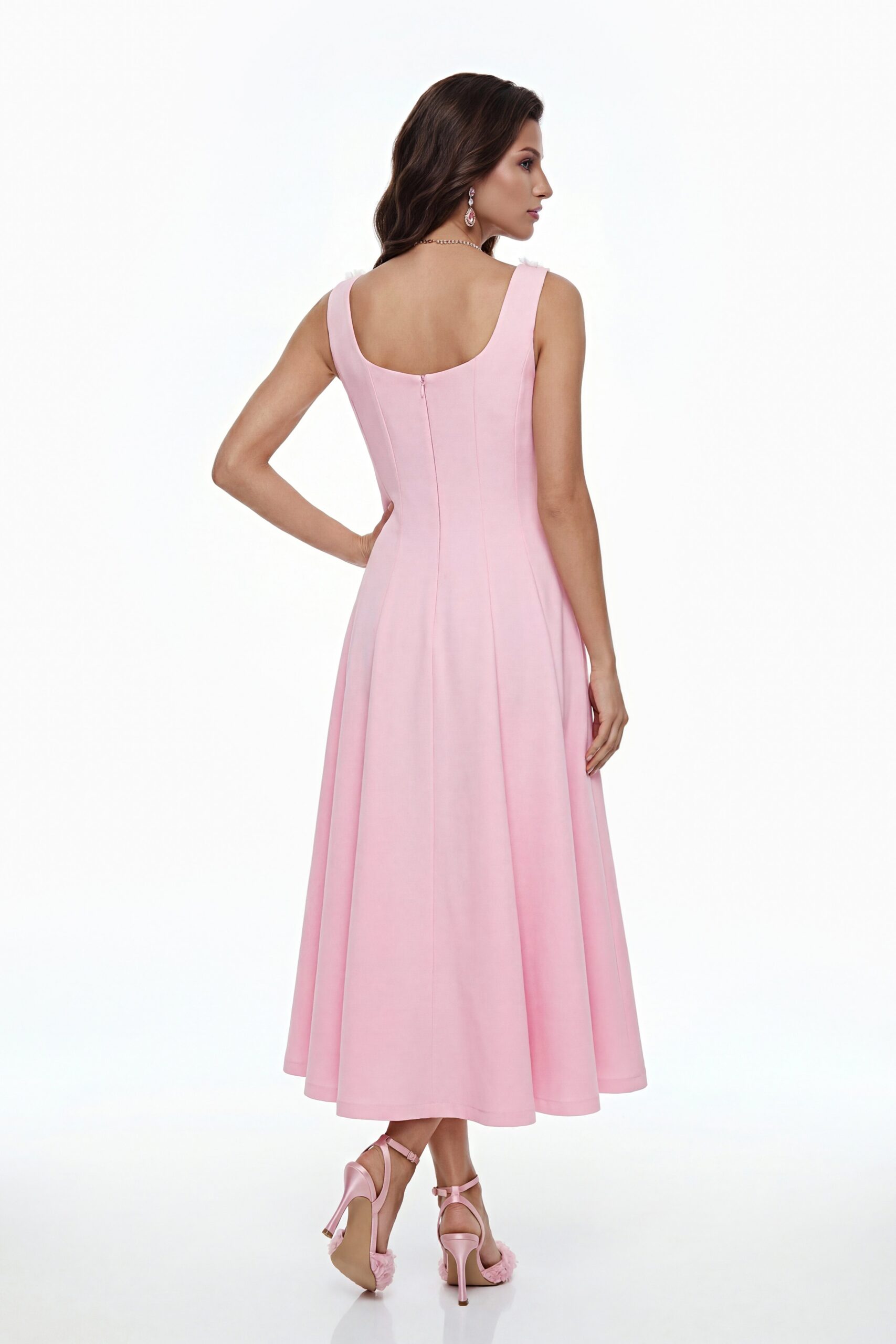 ADORA 3D PETAL PLEATED MIDI DRESS PINK