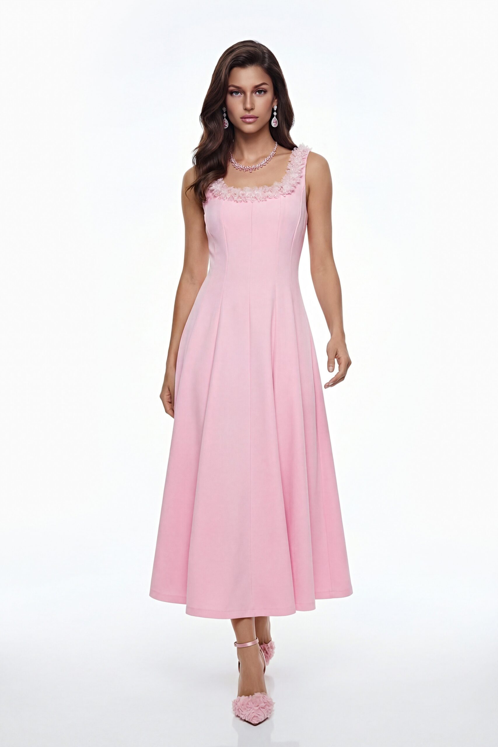 ADORA 3D PETAL PLEATED MIDI DRESS PINK