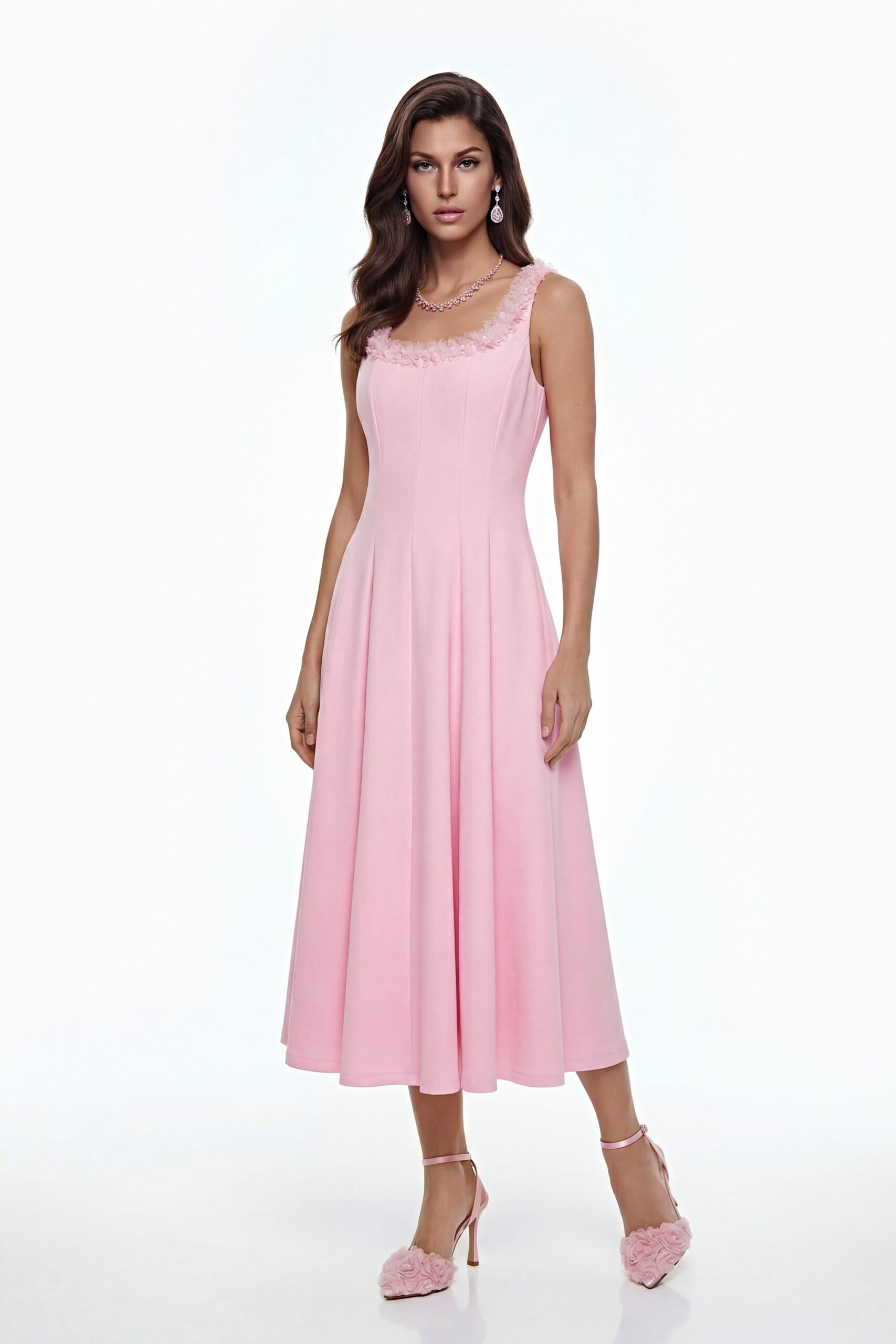 ADORA 3D PETAL PLEATED MIDI DRESS PINK