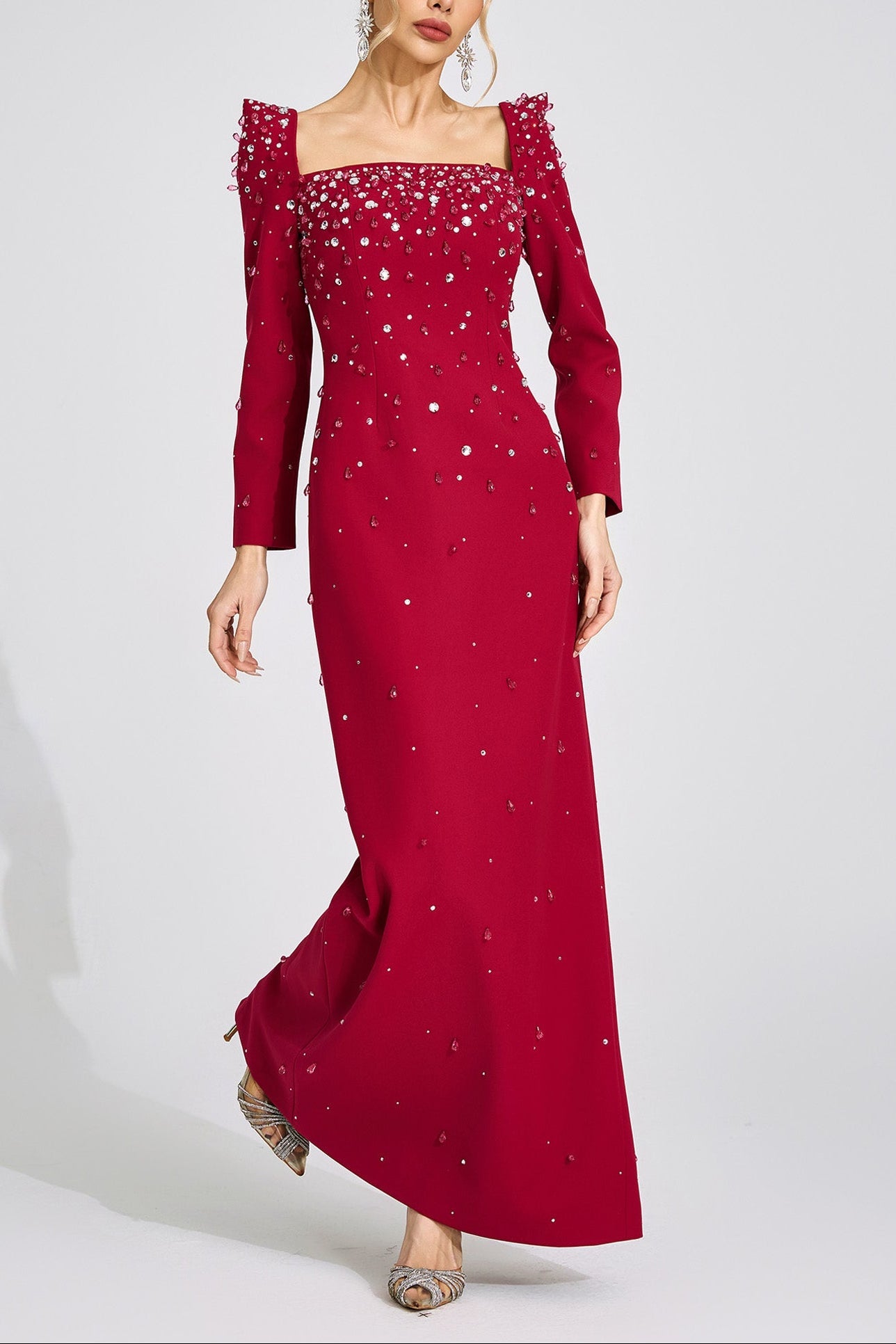 Zipporah-Tarn-_2_-1 LYNN SQUARE NECK BEADED MAXI DRESS - BURGUNDY