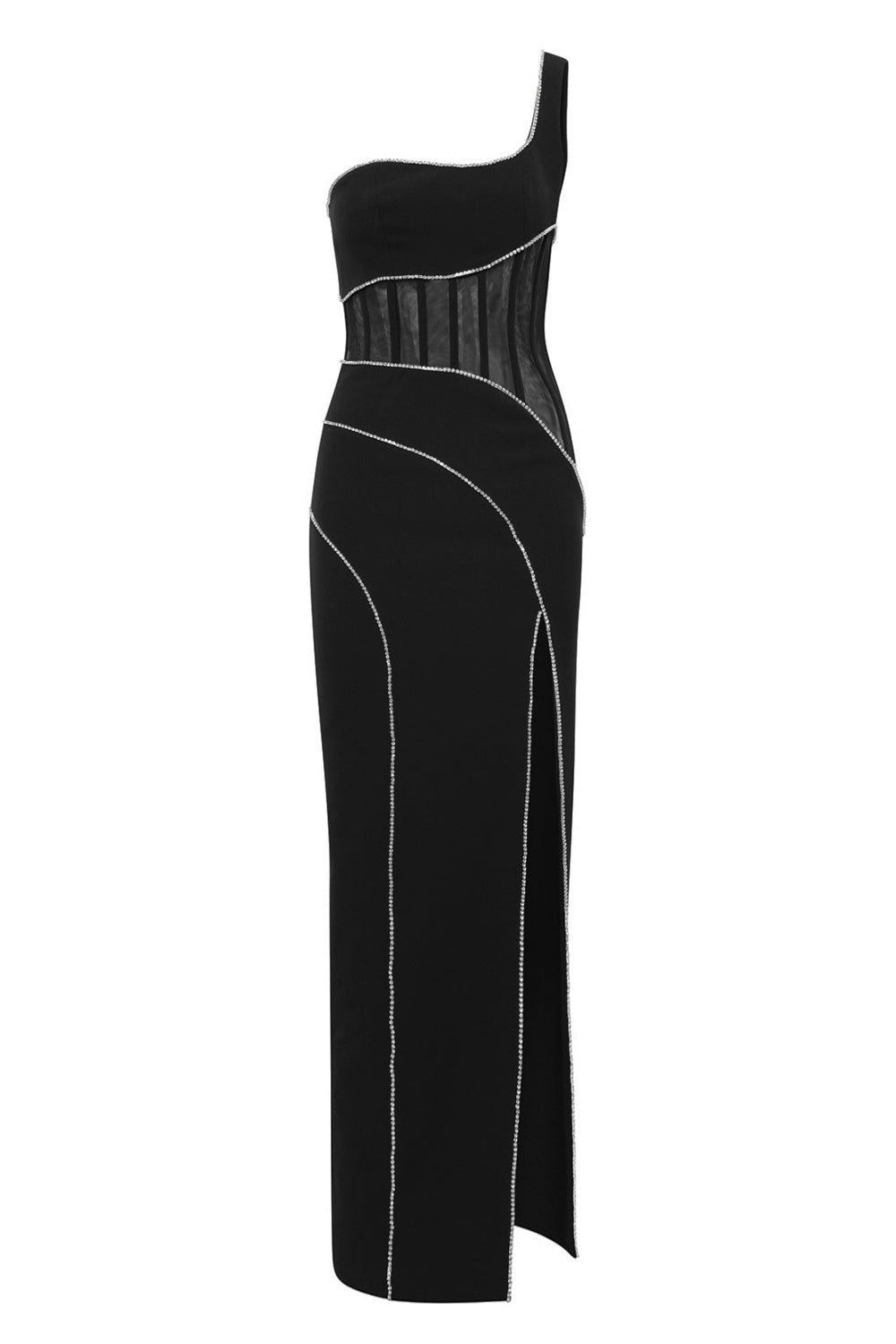 ZORAIDA DIAMANTE ONE SHOULDER SPLIT MAXI DRESS