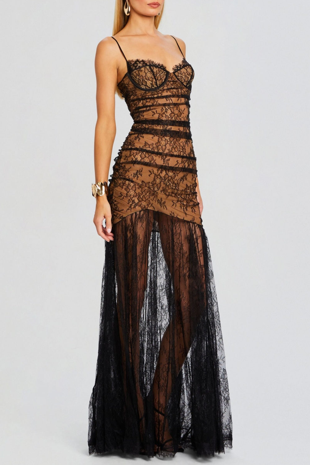 ZSUZA LACE SLIT MAXI DRESS FOR EVENING
