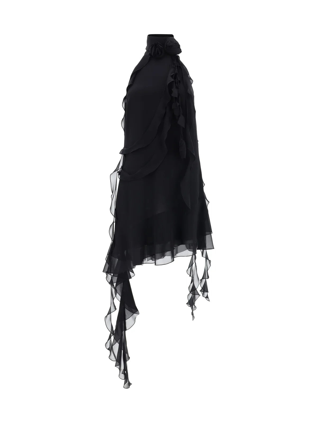LENNOA RUFFLED HALTER MINI DRESS - BLACK