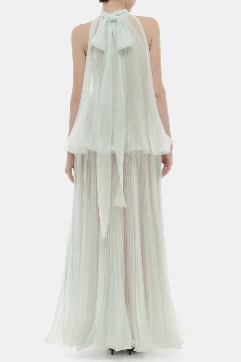 BELINDA MINT PLEATED TULLE SLEEVELESS MAXI DRESS