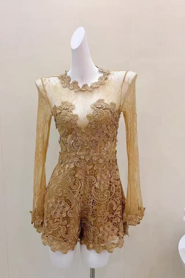 SHEER LACE LONG SLEEVE ROMPER FOR EVENTS
