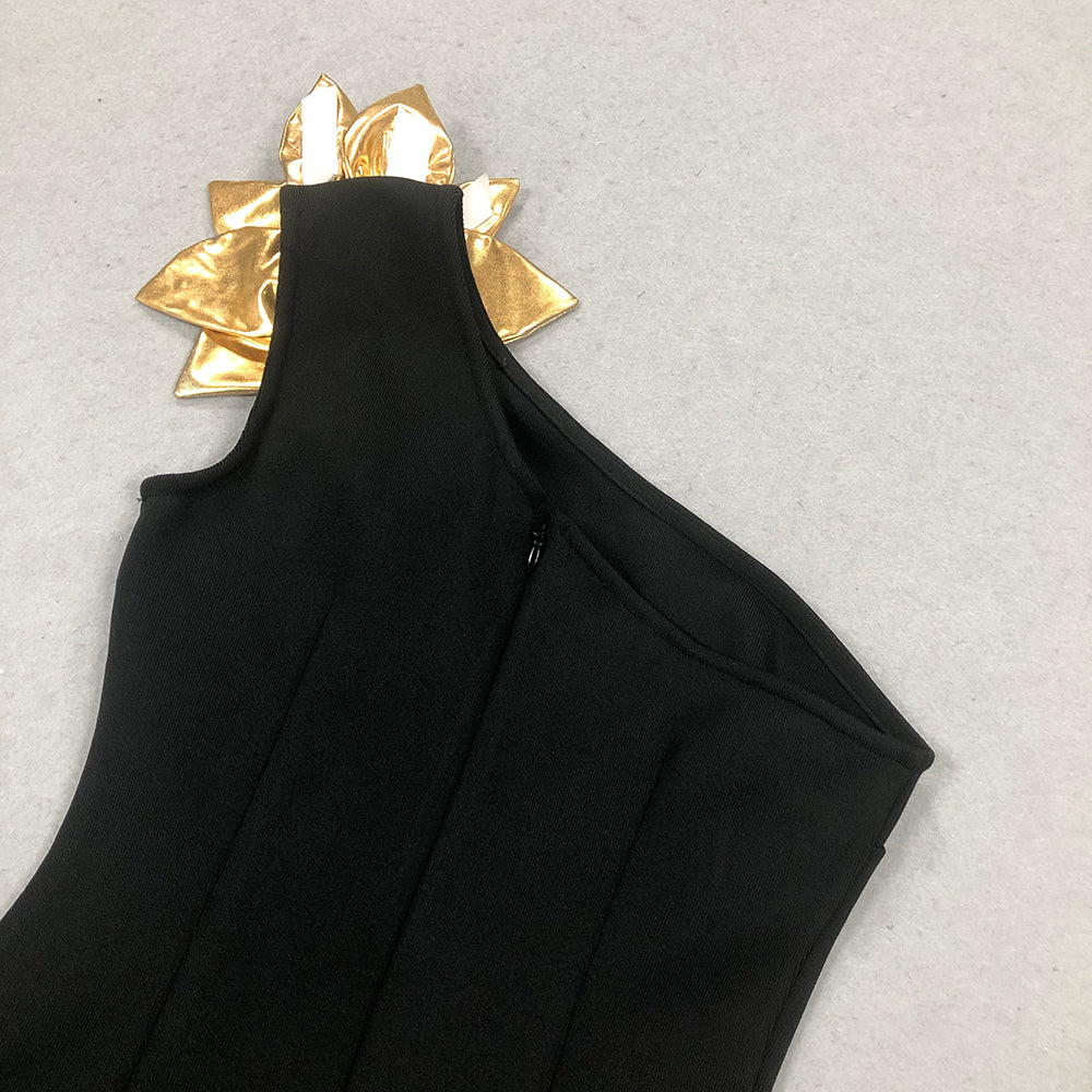 EUNICE GOLD 3D FLOWER MAXI DRESS BLACK