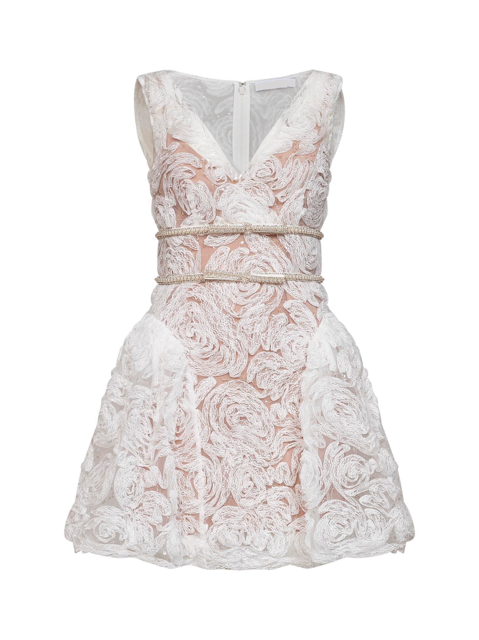 WHITE SEQUIN LACE MINI DRESS FOR PARTY