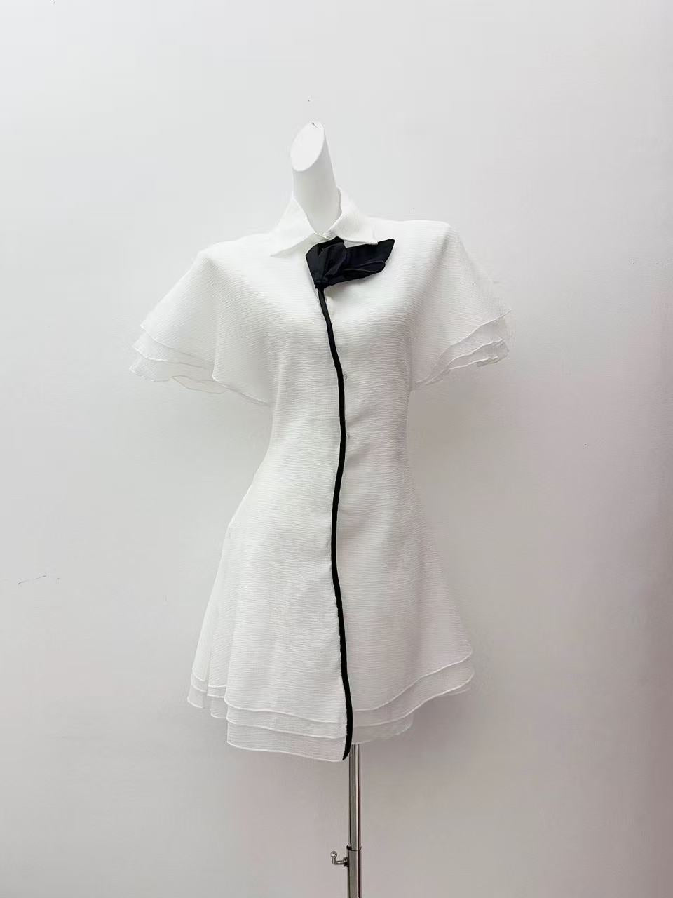 LAYER TRIM CHIFFON SHIRT MINI DRESS WHITE