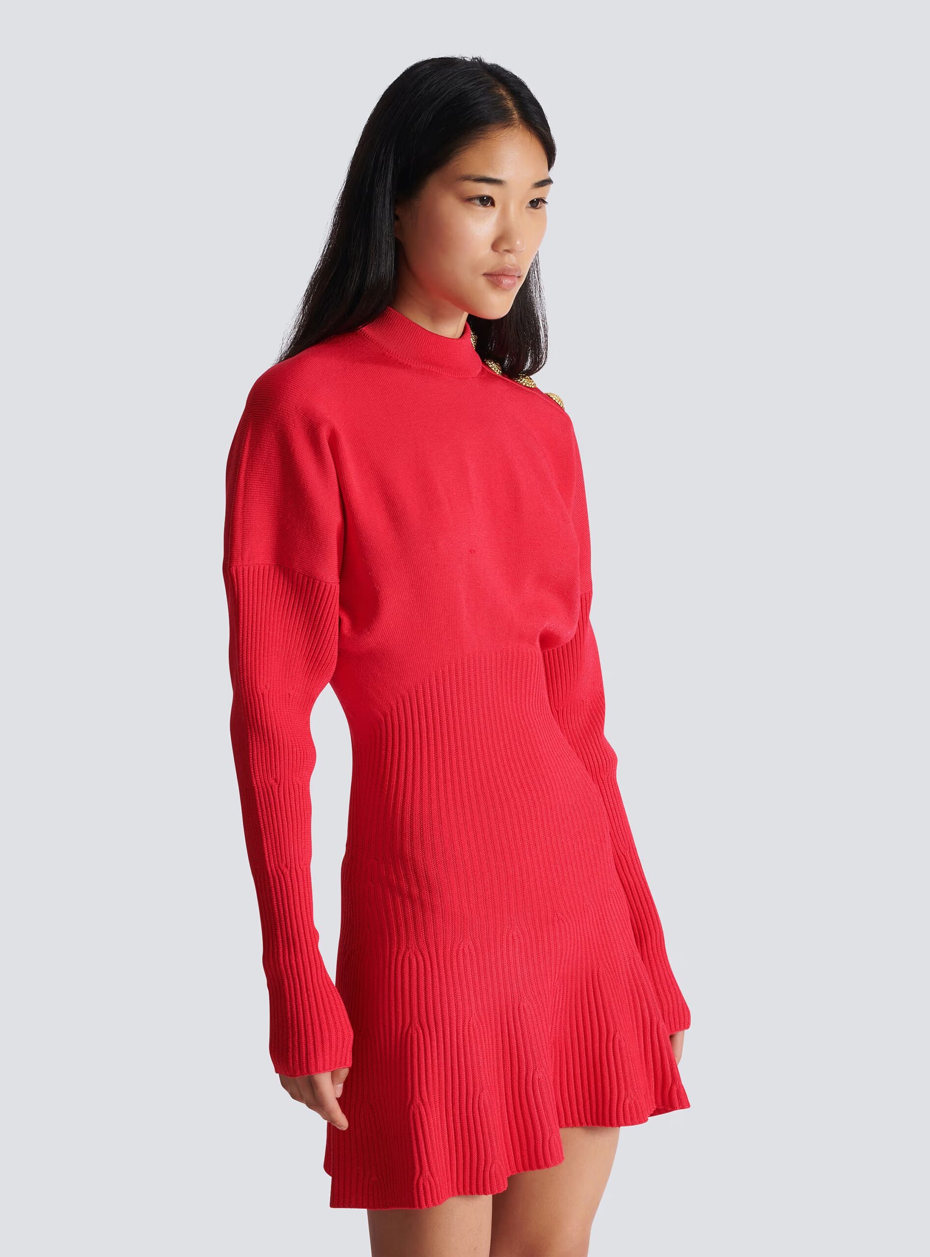 ROBERTA FLARED KNIT MINI DRESS - RED