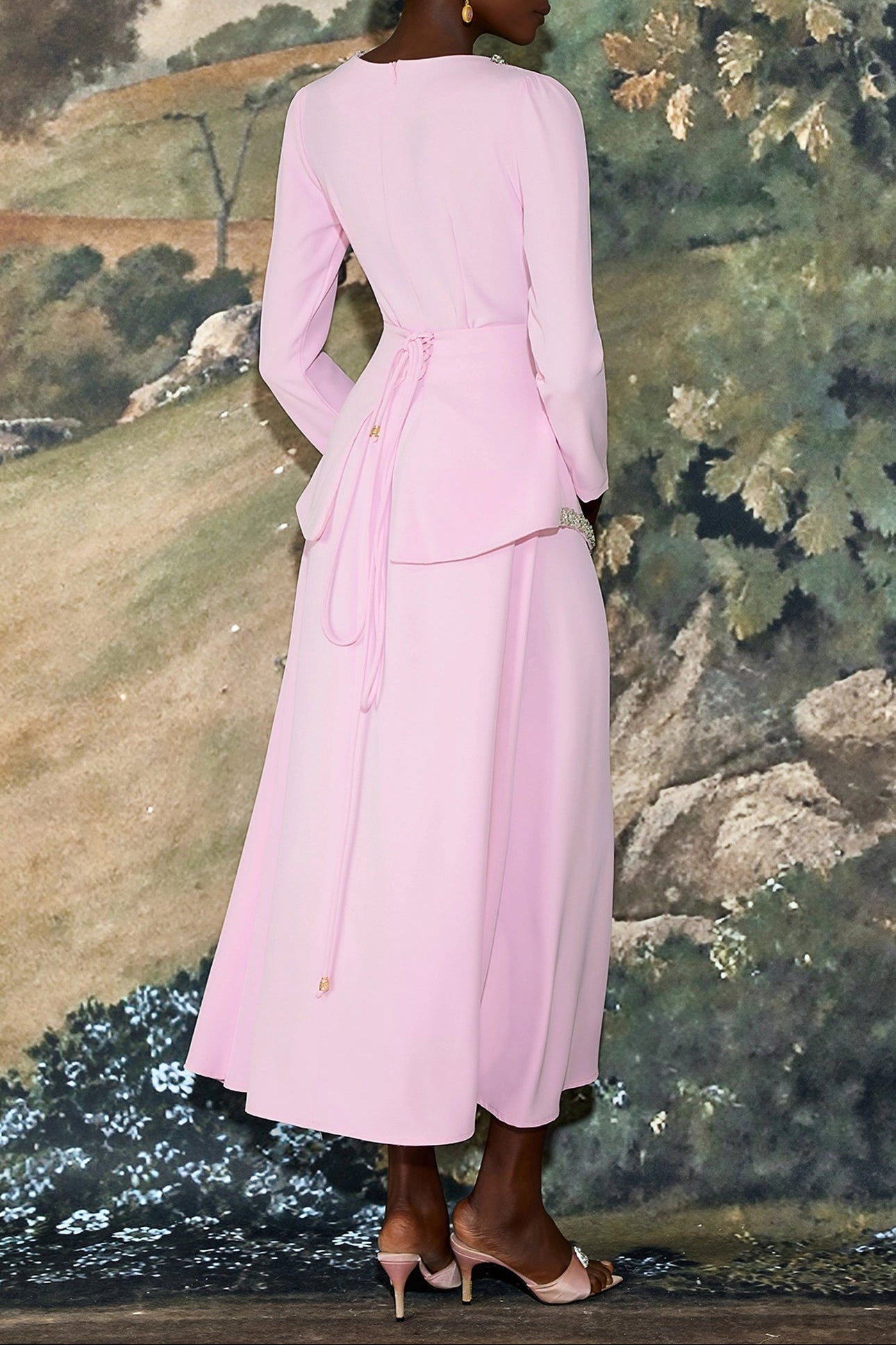 DAMLA RHINESTONE MIDI DRESS - PINK COCKTAIL PARTY