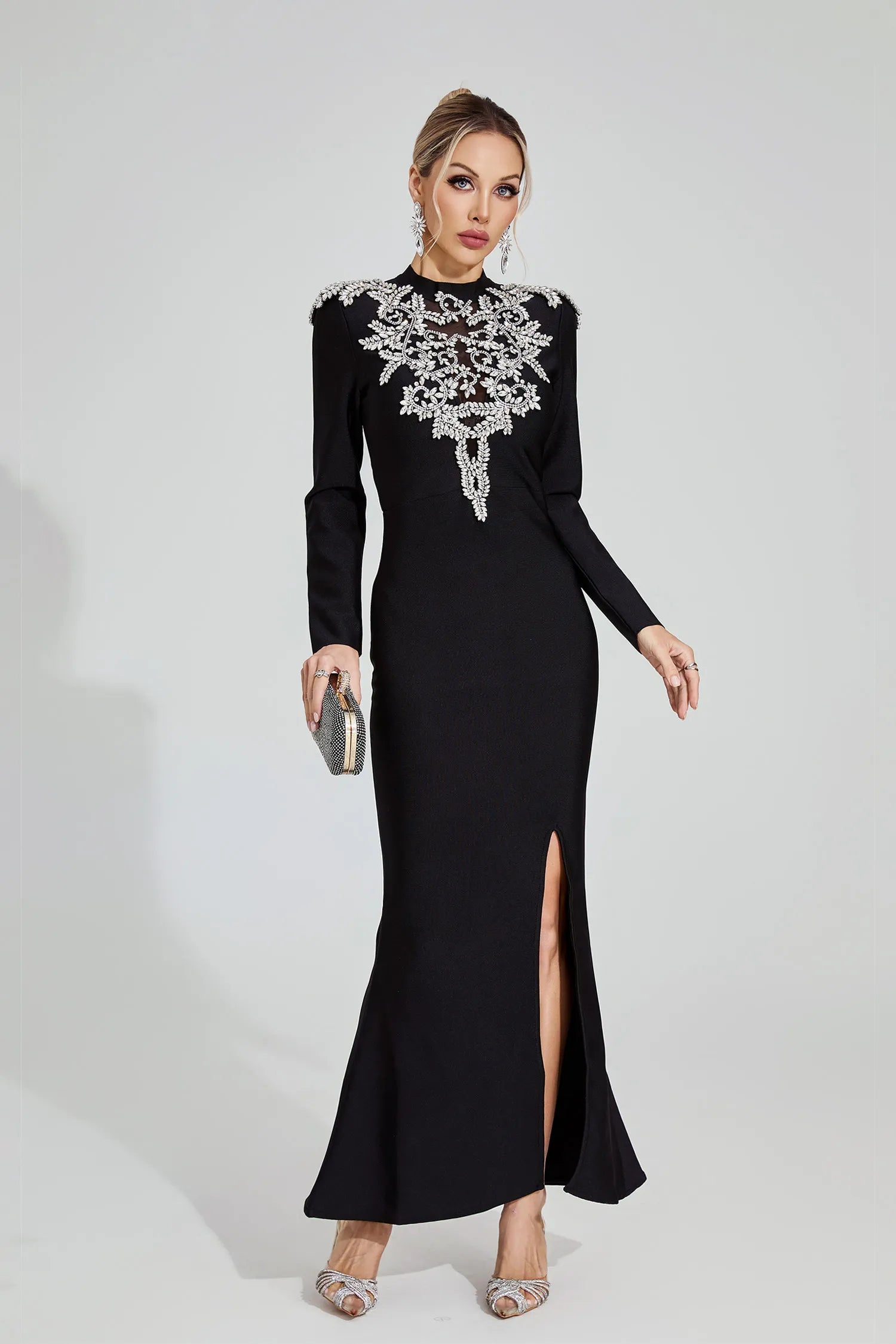 KAREN BLACK DIAMOND BANDAGE MAXI DRESS