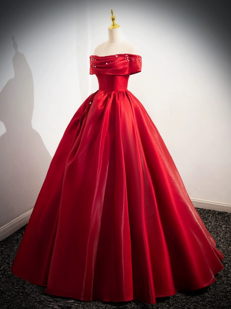 A-LINE OFF-SHOULDER SATIN RED COCKTAIL DRESS
