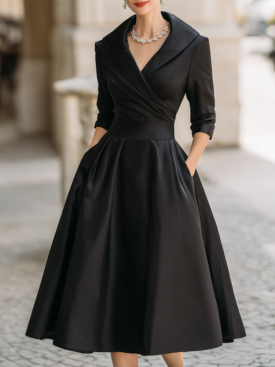 a41bea9c49902015395ea0b6b15ec499 VINTAGE SATIN MIDI DRESS WITH DRAPED COLLAR
