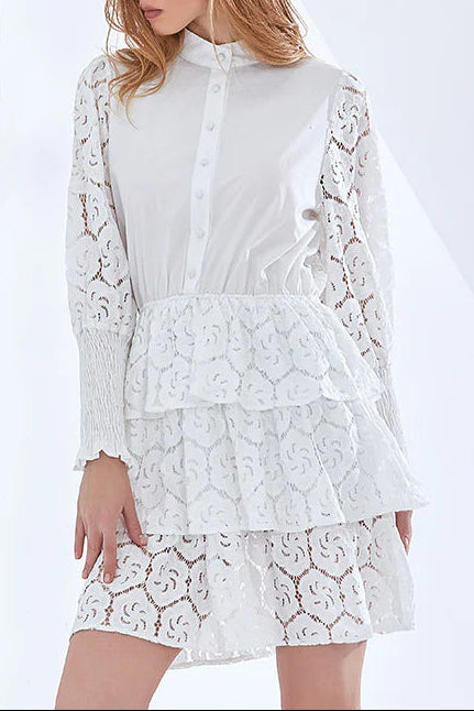 VANESSA LONG SLEEVE LACE MINI DRESS IN WHITE