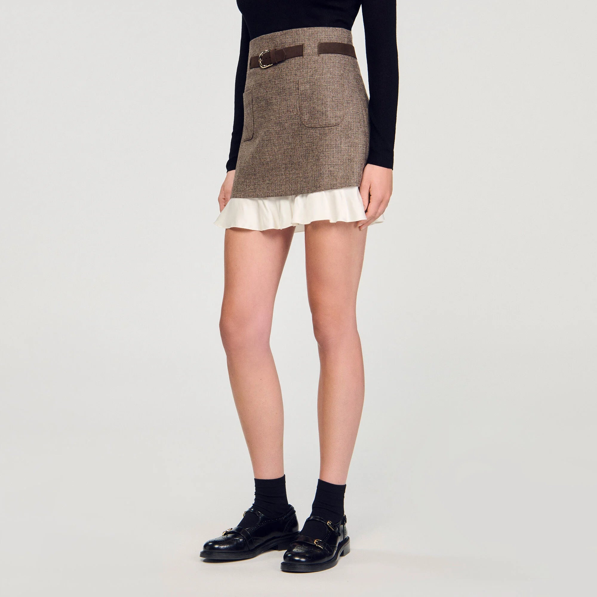 SETLLA BROWN MINI SKIRT WITH FRILL BELT