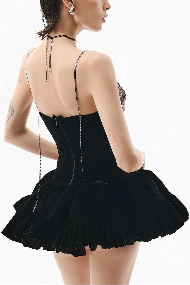 EVANGELINE SEQUIN MINI DRESS BLACK PARTY COCKTAIL