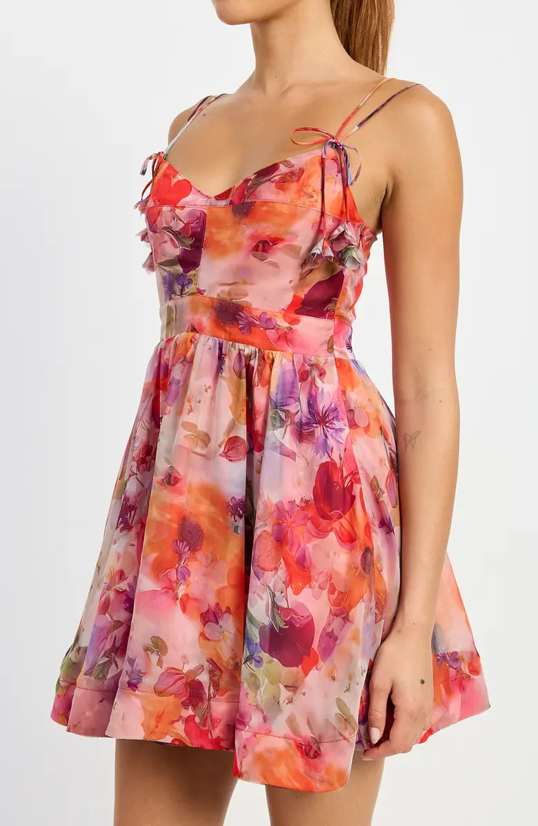 RED FLORAL TIE STRAP MINI DRESS