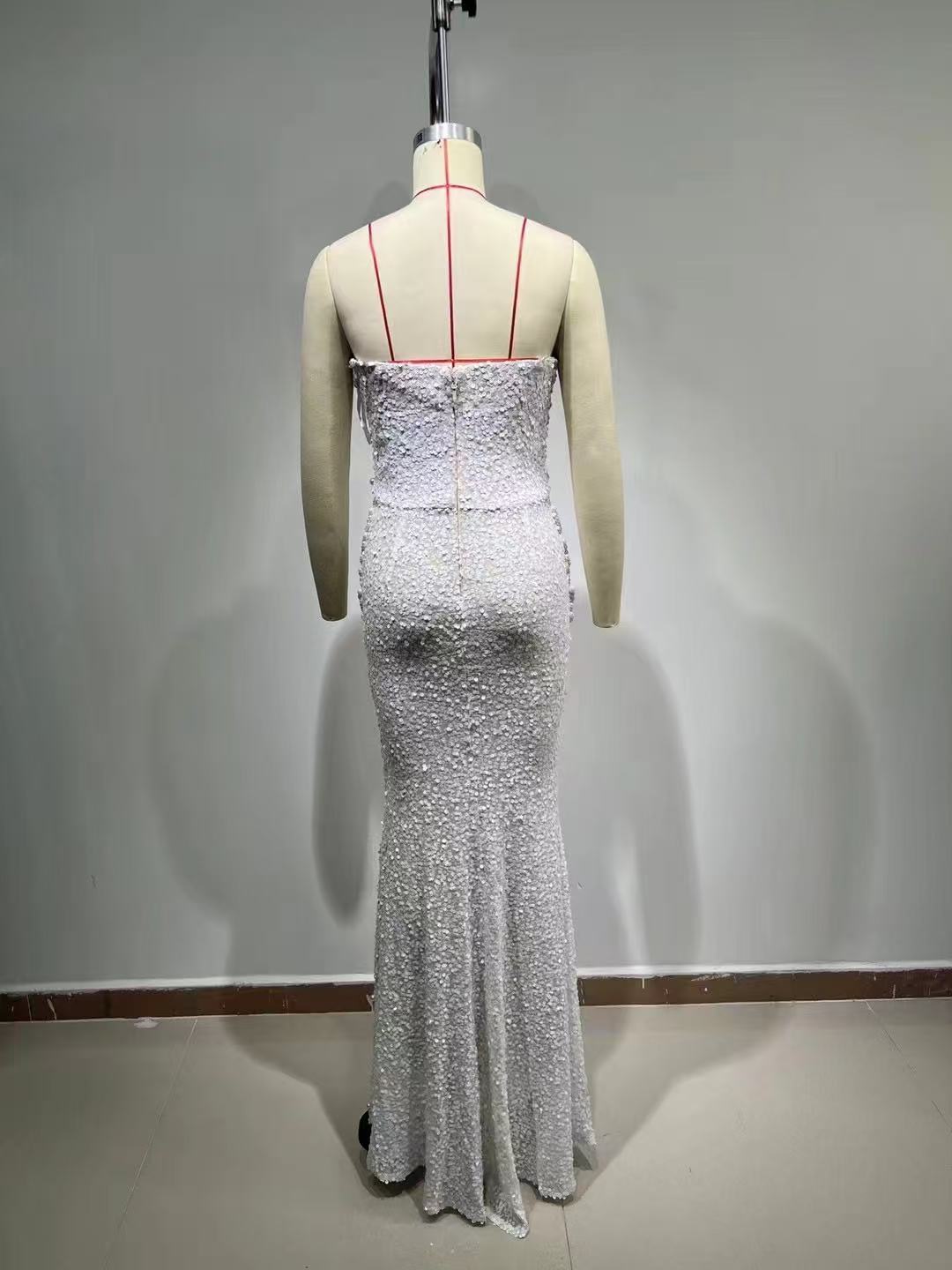 ISEULT WHITE PEARL MESH MAXI GOWN