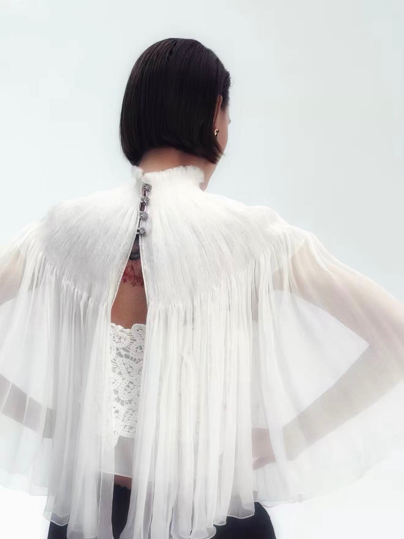 WHITE LACE CAMI & SHEER CHIFFON CAPELET SET