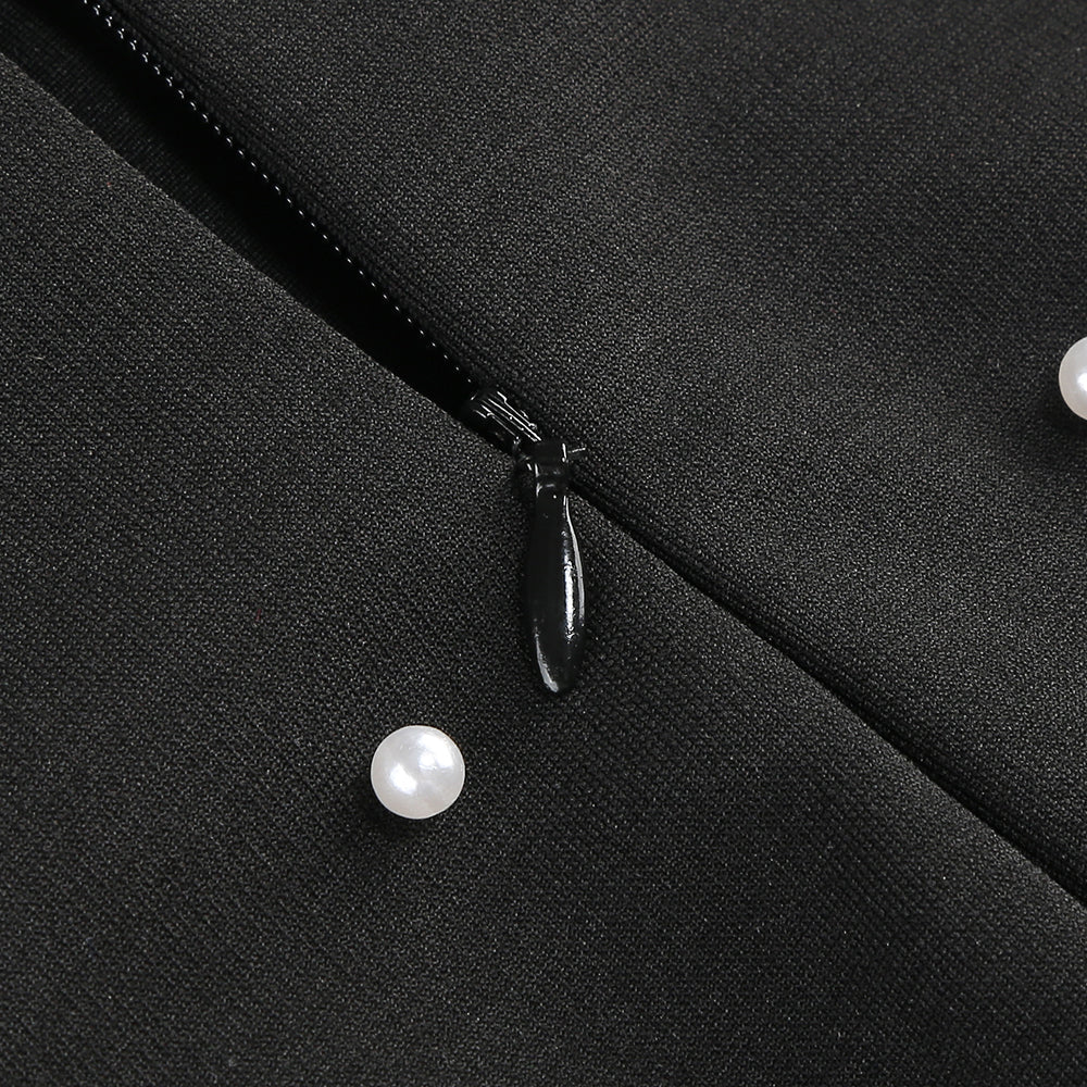 PEARL STRAPLESS GOWN, BLACK EVENING DRESS