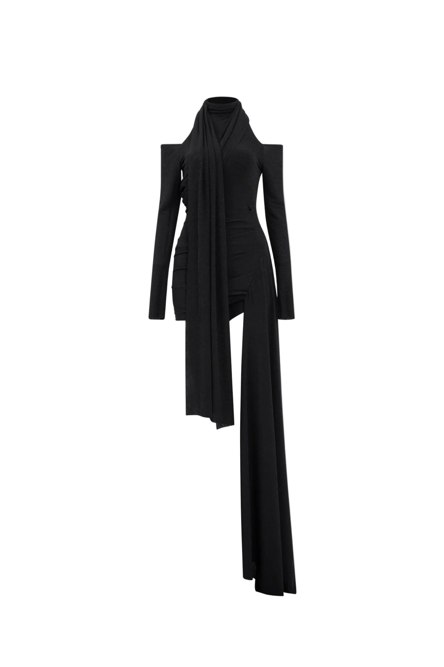 BLACK OFF-SHOULDER CAPE BODYCON MINI DRESS