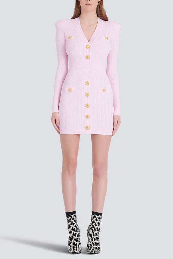 VICKY V-NECK RIBBED MINI DRESS IN PINK