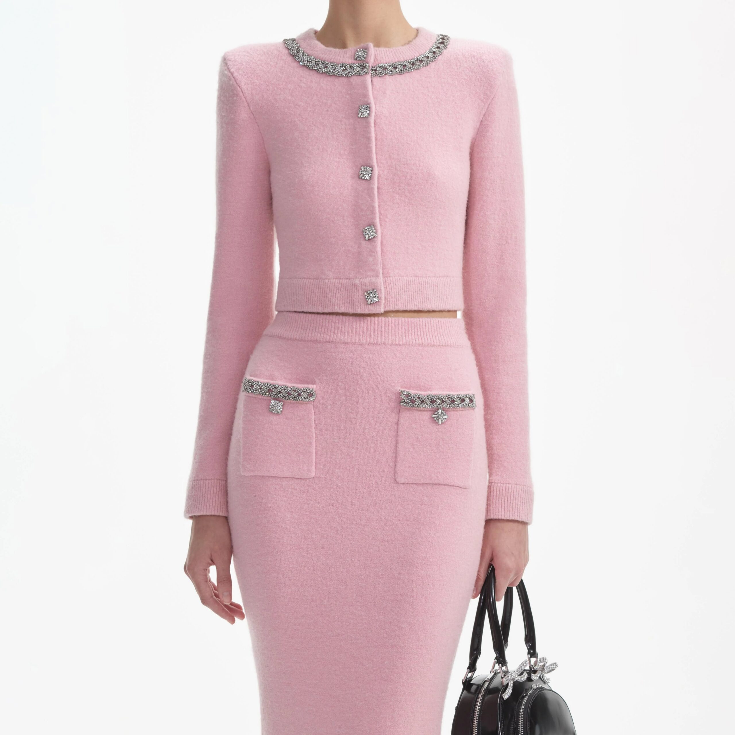 PINK EMBELLISHED MATCHING JACKET SKIRT SET