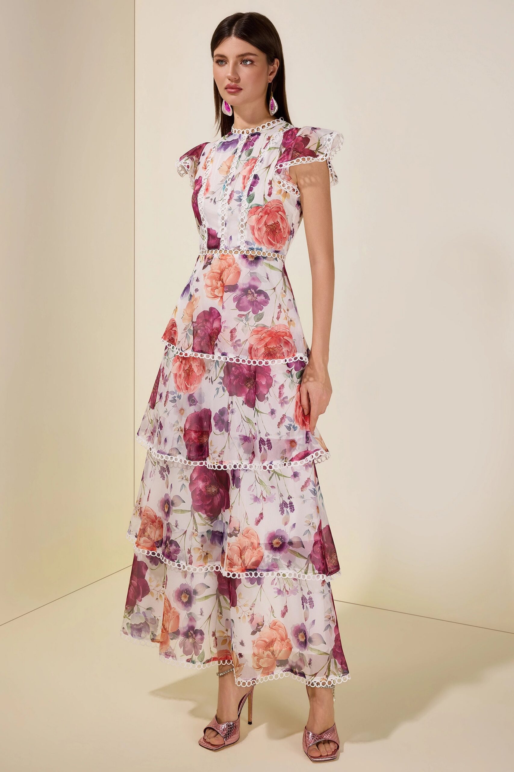 ZENOBIA WHITE LACE RUFFLE MAXI DRESS