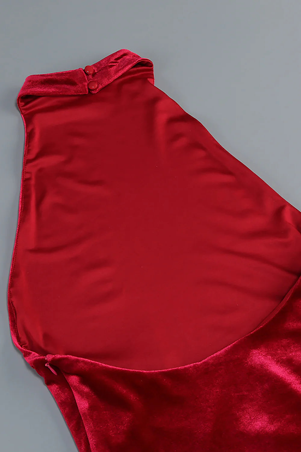 MICHAELIA BURGUNDY VELVET HALTER FRINGE COCKTAIL DRESS